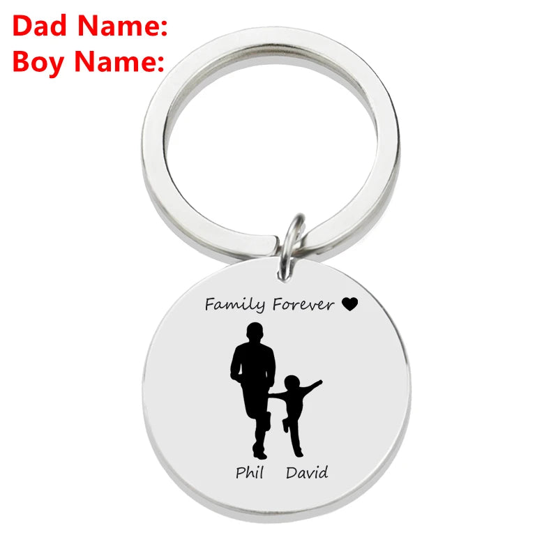 Personalized Family Name Keychain Custom Mom Dad Daughter Son Sketch Engraved Stainless Steel Key Chain Mother Father Day Gift