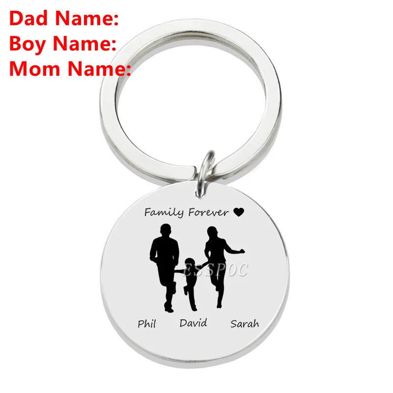 Personalized Family Name Keychain Custom Mom Dad Daughter Son Sketch Engraved Stainless Steel Key Chain Mother Father Day Gift