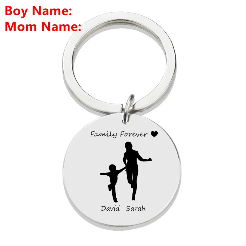 Personalized Family Name Keychain Custom Mom Dad Daughter Son Sketch Engraved Stainless Steel Key Chain Mother Father Day Gift