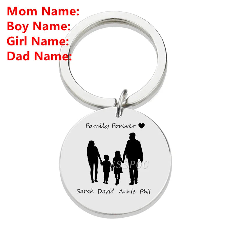 Personalized Family Name Keychain Custom Mom Dad Daughter Son Sketch Engraved Stainless Steel Key Chain Mother Father Day Gift