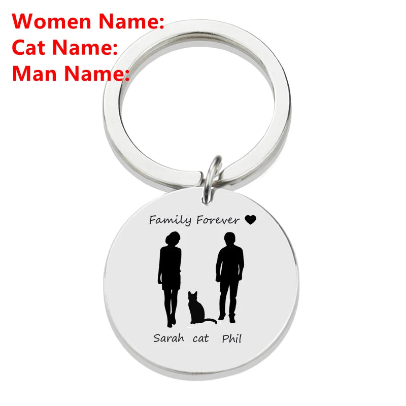 Personalized Family Name Keychain Custom Mom Dad Daughter Son Sketch Engraved Stainless Steel Key Chain Mother Father Day Gift