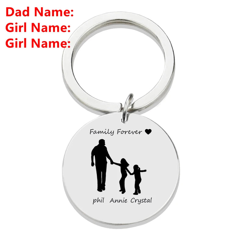 Personalized Family Name Keychain Custom Mom Dad Daughter Son Sketch Engraved Stainless Steel Key Chain Mother Father Day Gift