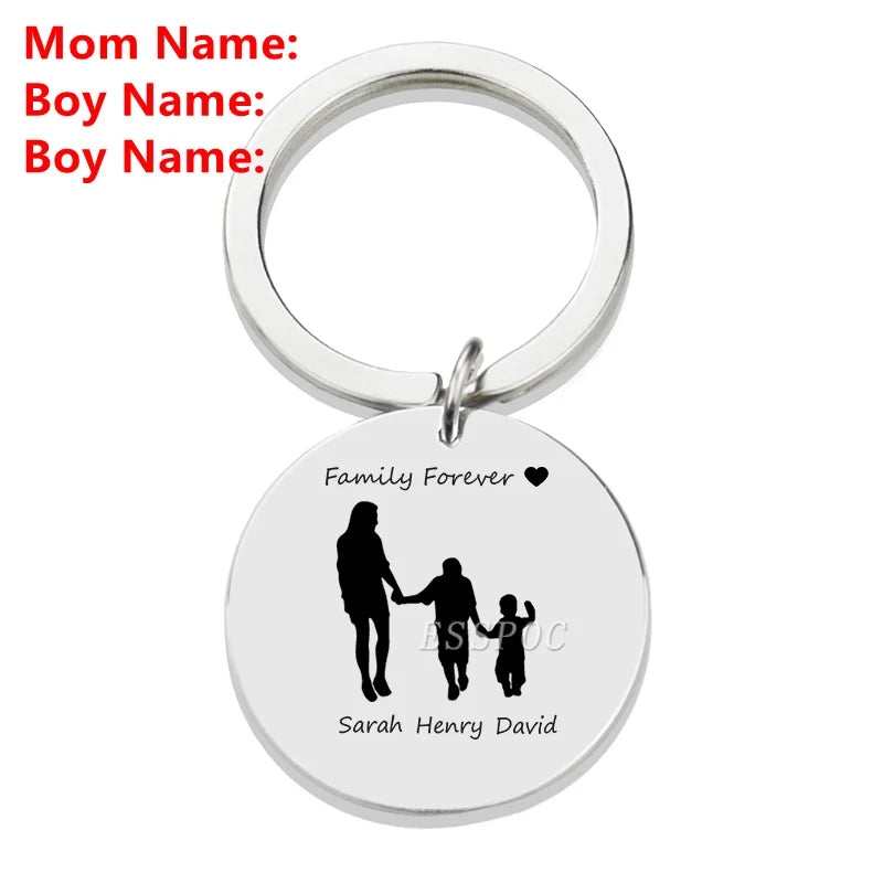 Personalized Family Name Keychain Custom Mom Dad Daughter Son Sketch Engraved Stainless Steel Key Chain Mother Father Day Gift