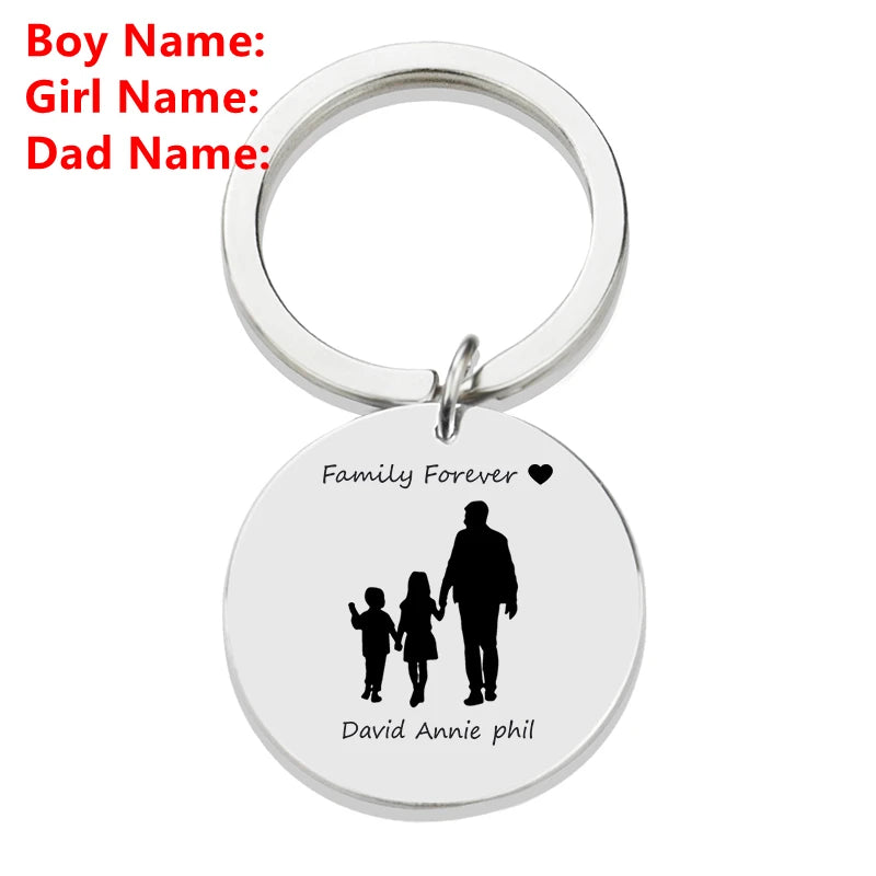 Personalized Family Name Keychain Custom Mom Dad Daughter Son Sketch Engraved Stainless Steel Key Chain Mother Father Day Gift