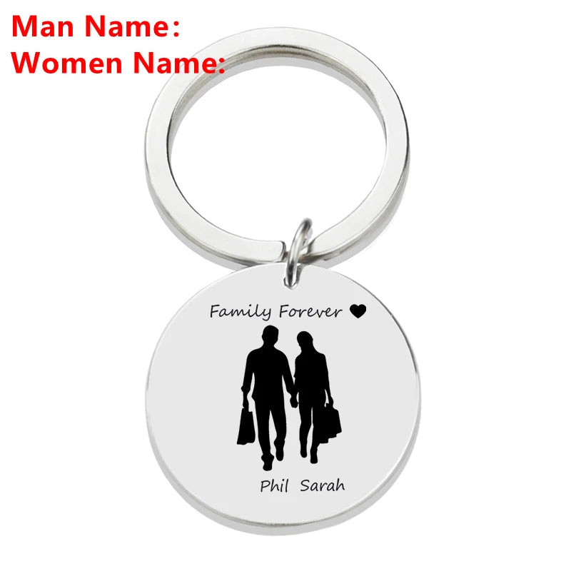 Personalized Family Name Keychain Custom Mom Dad Daughter Son Sketch Engraved Stainless Steel Key Chain Mother Father Day Gift