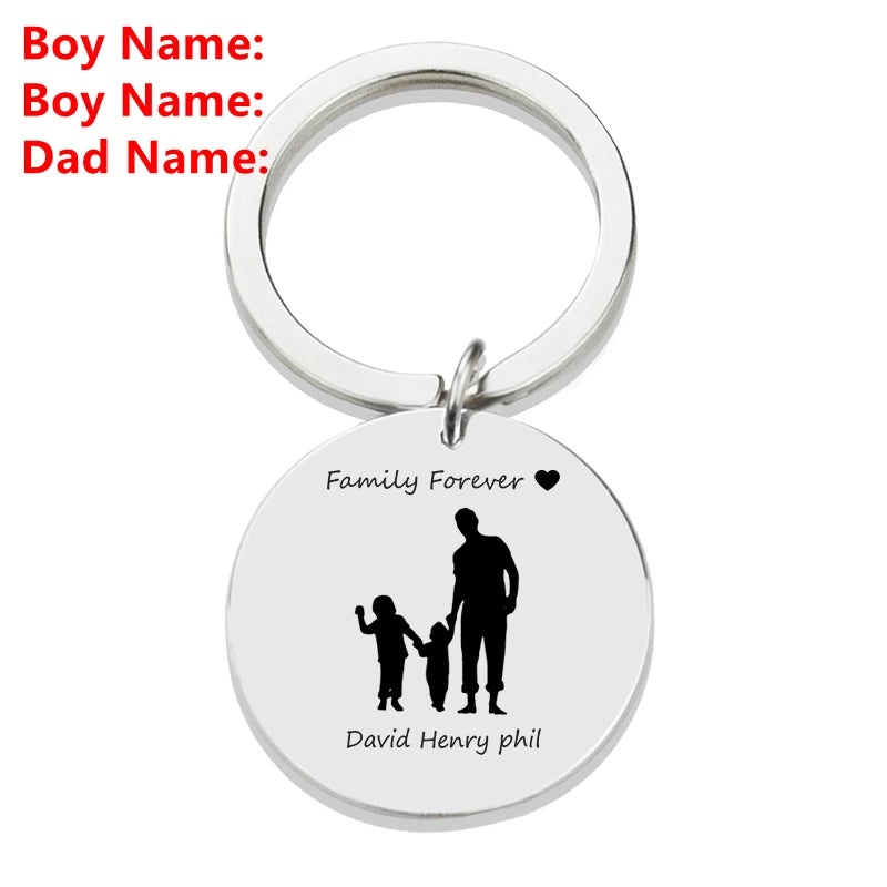 Personalized Family Name Keychain Custom Mom Dad Daughter Son Sketch Engraved Stainless Steel Key Chain Mother Father Day Gift