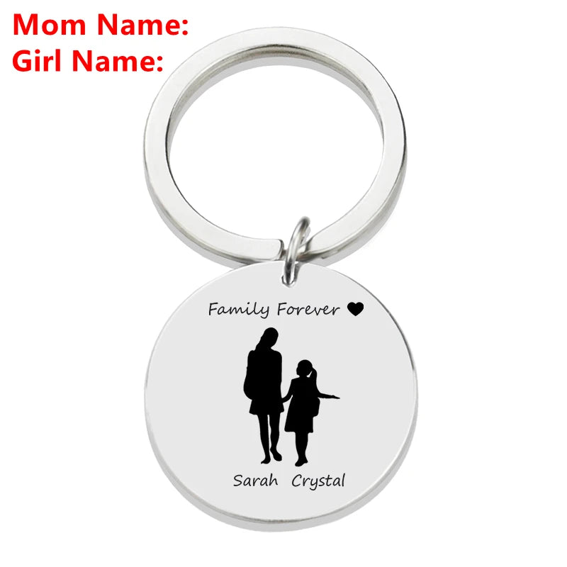 Personalized Family Name Keychain Custom Mom Dad Daughter Son Sketch Engraved Stainless Steel Key Chain Mother Father Day Gift