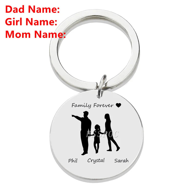 Personalized Family Name Keychain Custom Mom Dad Daughter Son Sketch Engraved Stainless Steel Key Chain Mother Father Day Gift