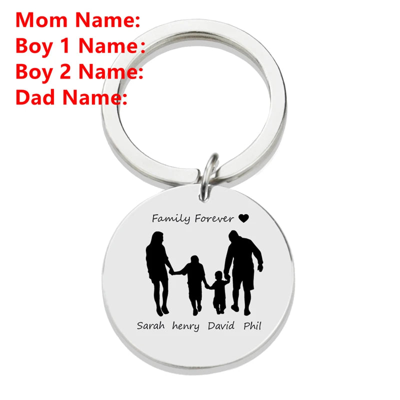 Personalized Family Name Keychain Custom Mom Dad Daughter Son Sketch Engraved Stainless Steel Key Chain Mother Father Day Gift