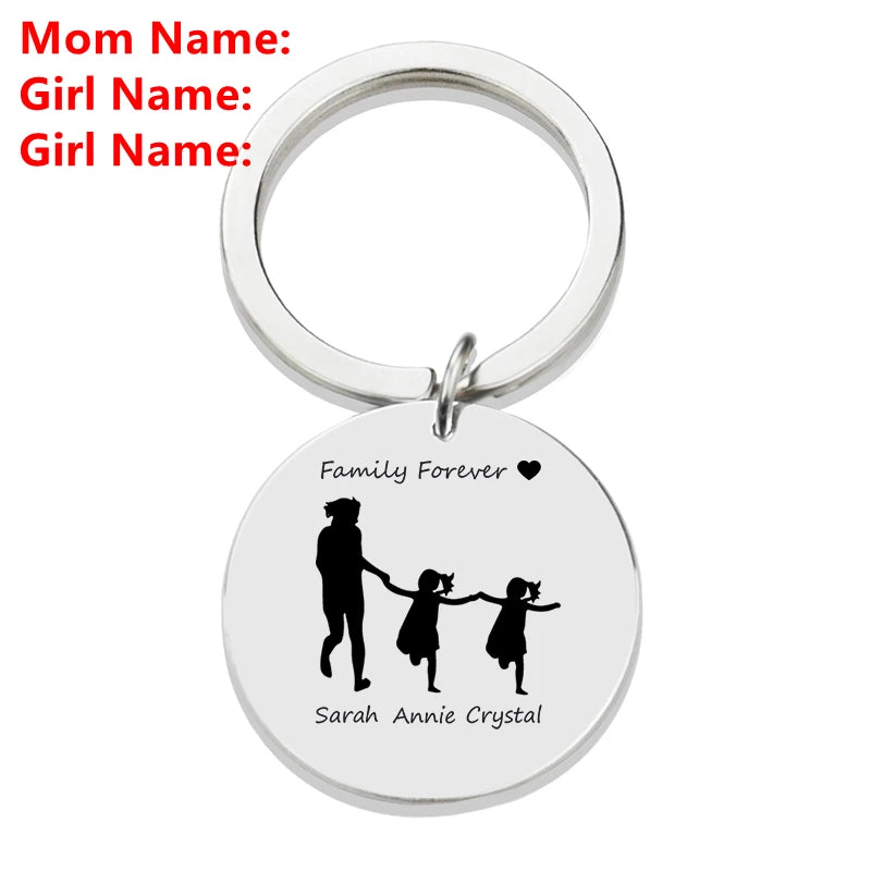 Personalized Family Name Keychain Custom Mom Dad Daughter Son Sketch Engraved Stainless Steel Key Chain Mother Father Day Gift