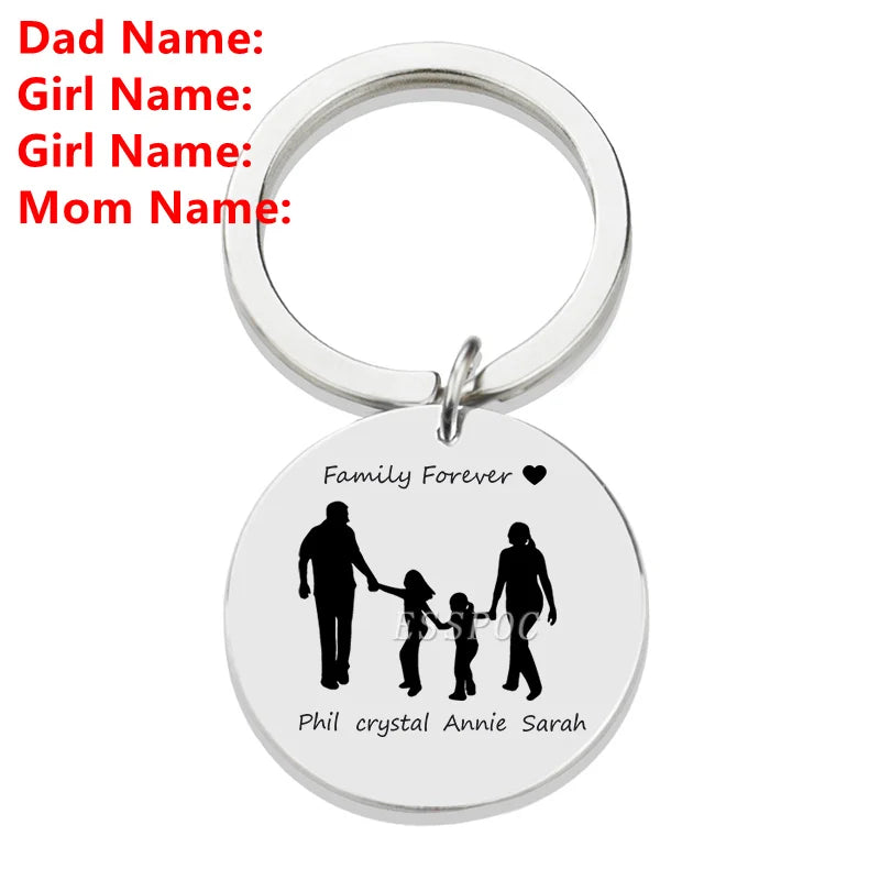 Personalized Family Name Keychain Custom Mom Dad Daughter Son Sketch Engraved Stainless Steel Key Chain Mother Father Day Gift